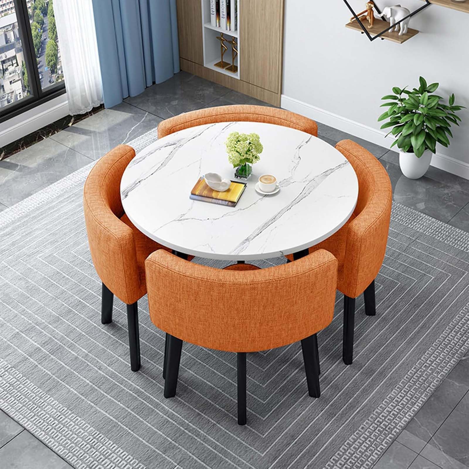 WOTZOV 5-Piece Round Conference Table Set With 4 Chairs 80Cm/31.5In Dining Table For Kitchen Space-Saving Stackable Chairs Modern Design For Living Room & Office Use,A 80cm/31.5in