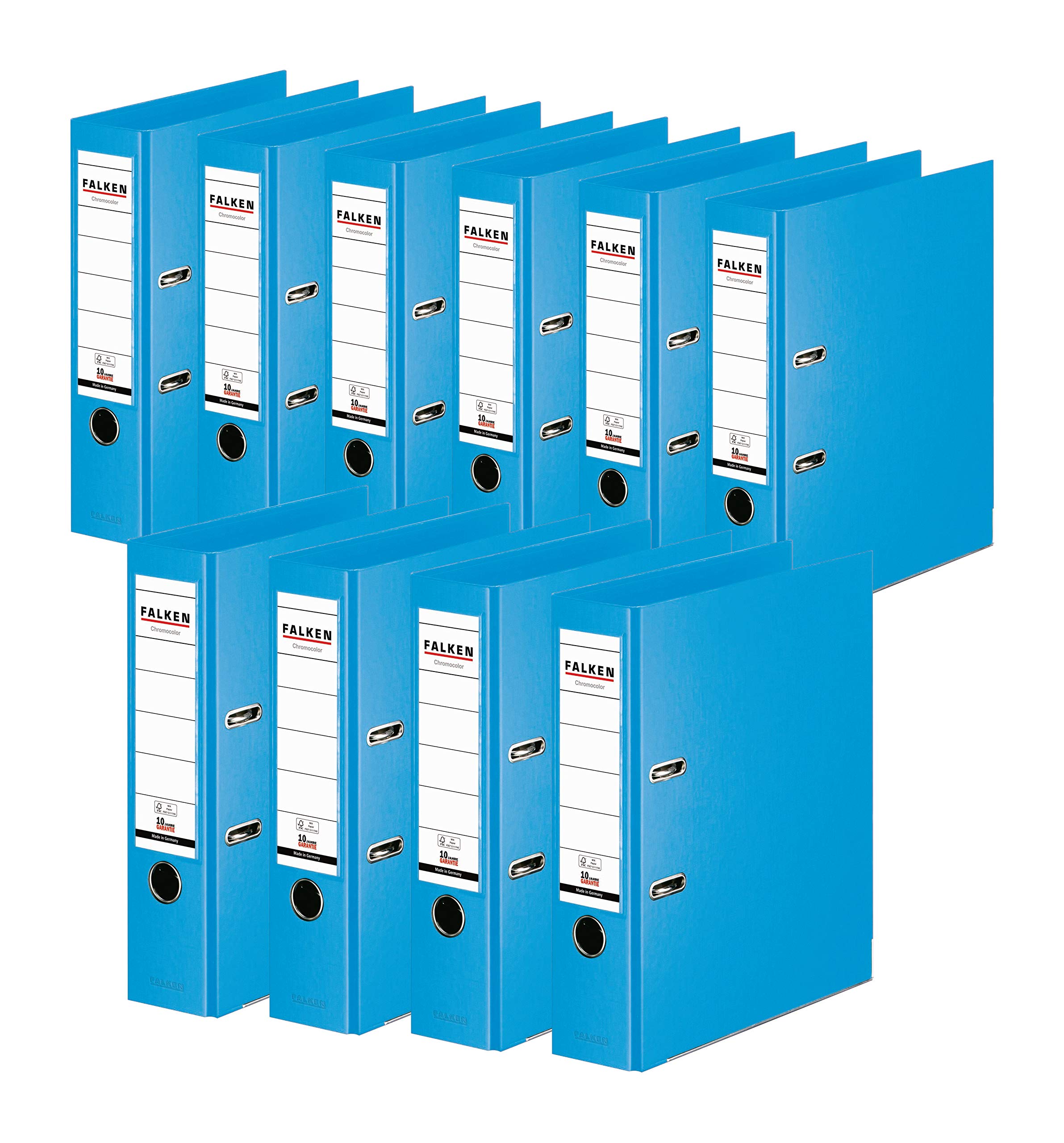 Original Falken 10-pack Chromocolor premium folders. Made in Germany. Plastic cover outside and inside 8 cm wide DIN A4 pastel colour light blue Ring binder File folder Letter file Office folder — image 1