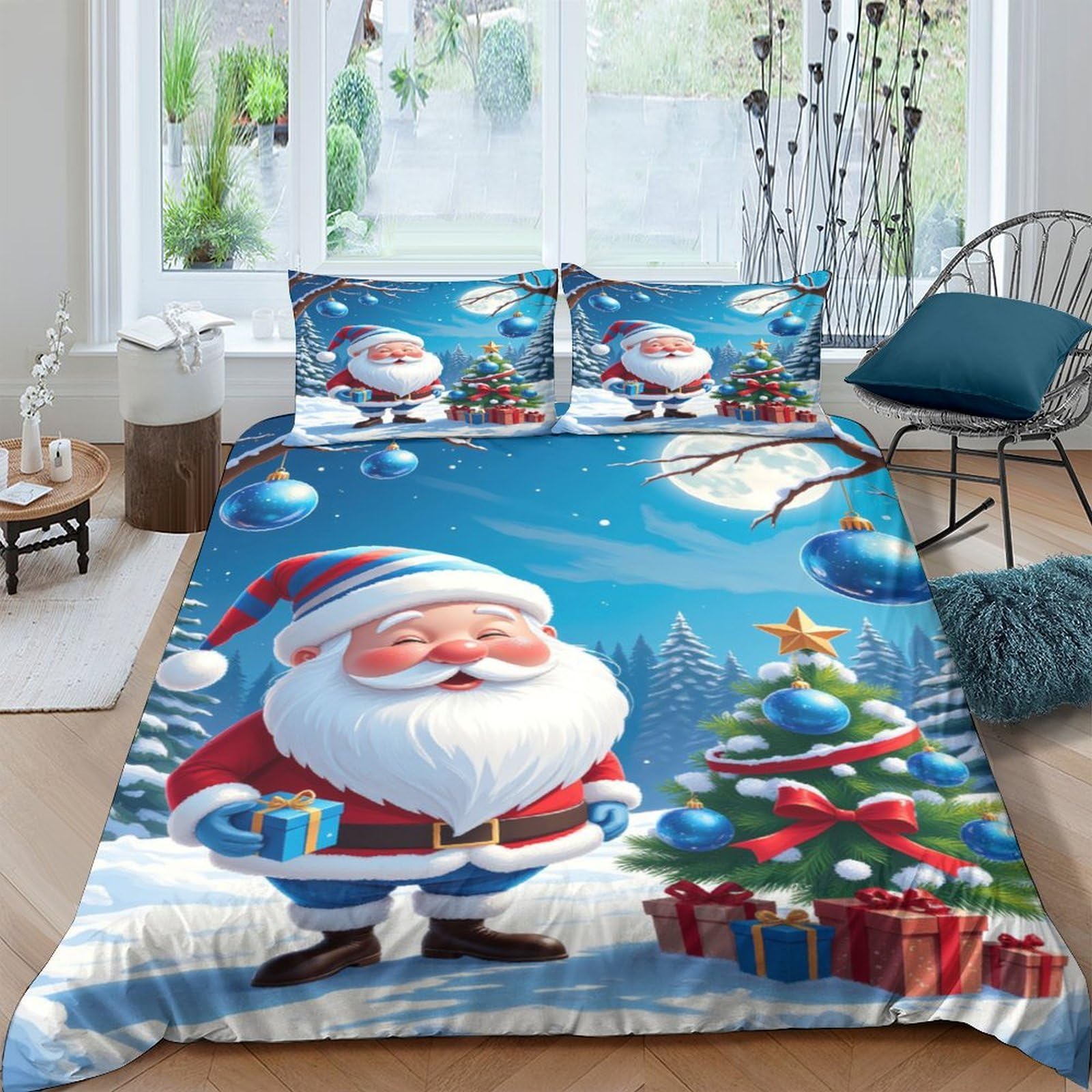Ctjqhvkz Style-9 3D Printed Santa Claus Fitted Sheet Microfiber Christmas Tree Bed Cover Anti-Slip Machine Washable For Bedroom Decor Single（135X200cm）