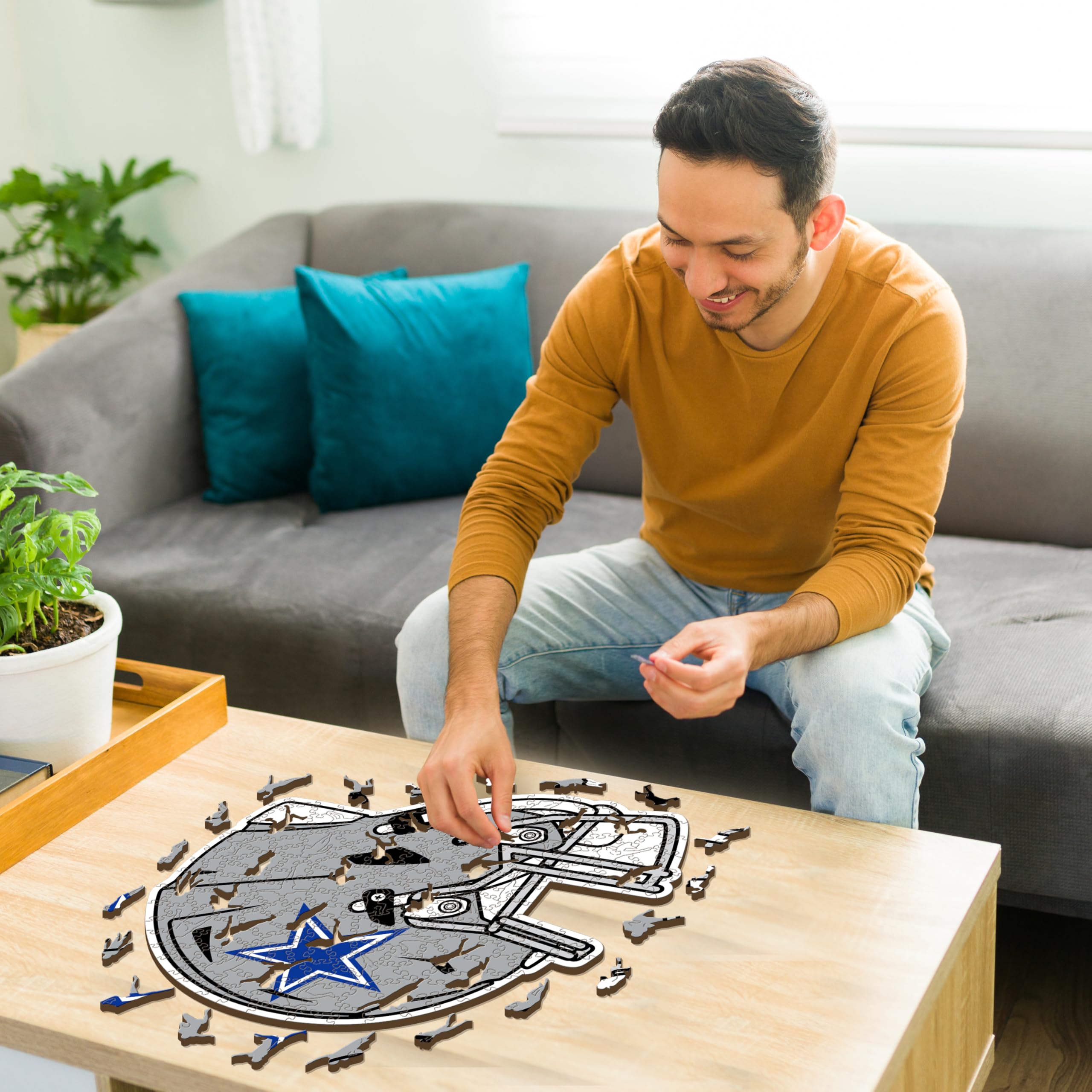 Iconic Puzzles - Kask Dallas Cowboys Oficjalnie Licencjonowany NFL, Drewniane Puzzle w 100% Zrównoważony, Prezent Dla Dorosłych i Dzieci Rozmiar M 270 szt