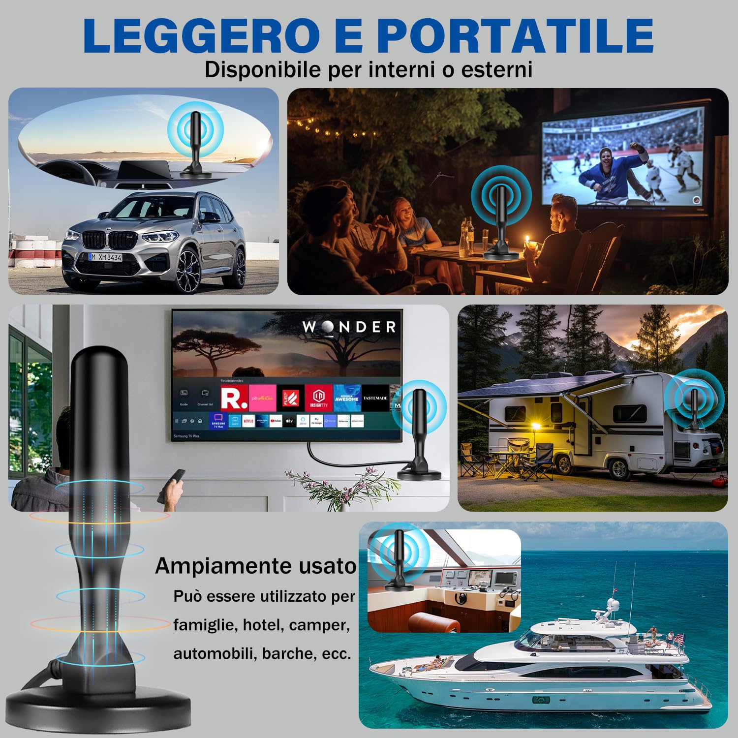 Antenne TV Intérieur Puissante, Nouveau pour 2026 Antenne TNT HD avec Amplificateur de Signal Intelligent, Réception 360° Longue Portée 500km, Compatible pour Toutes Les Chaînes Gratuites