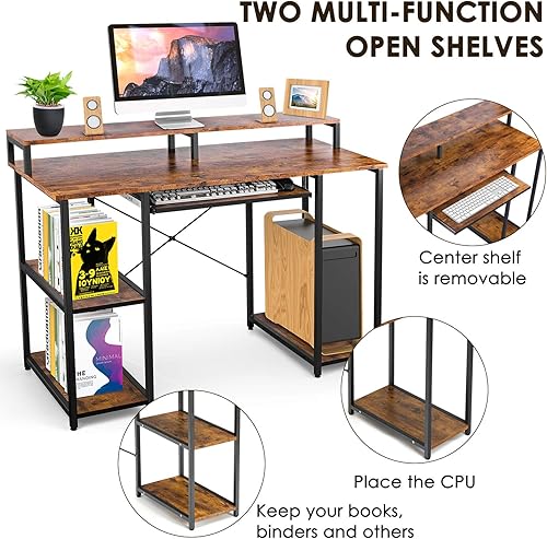 Miniatura 6 de WDT Escritorio de computadora con bandeja de teclado y estante escritorio de estudio para oficina en casa