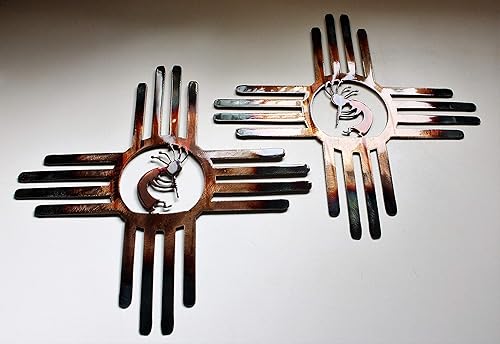 Southwestern Zia with Kokopelli Pair Left & Right Metal Wall Art Decor 14" 18" or 20"