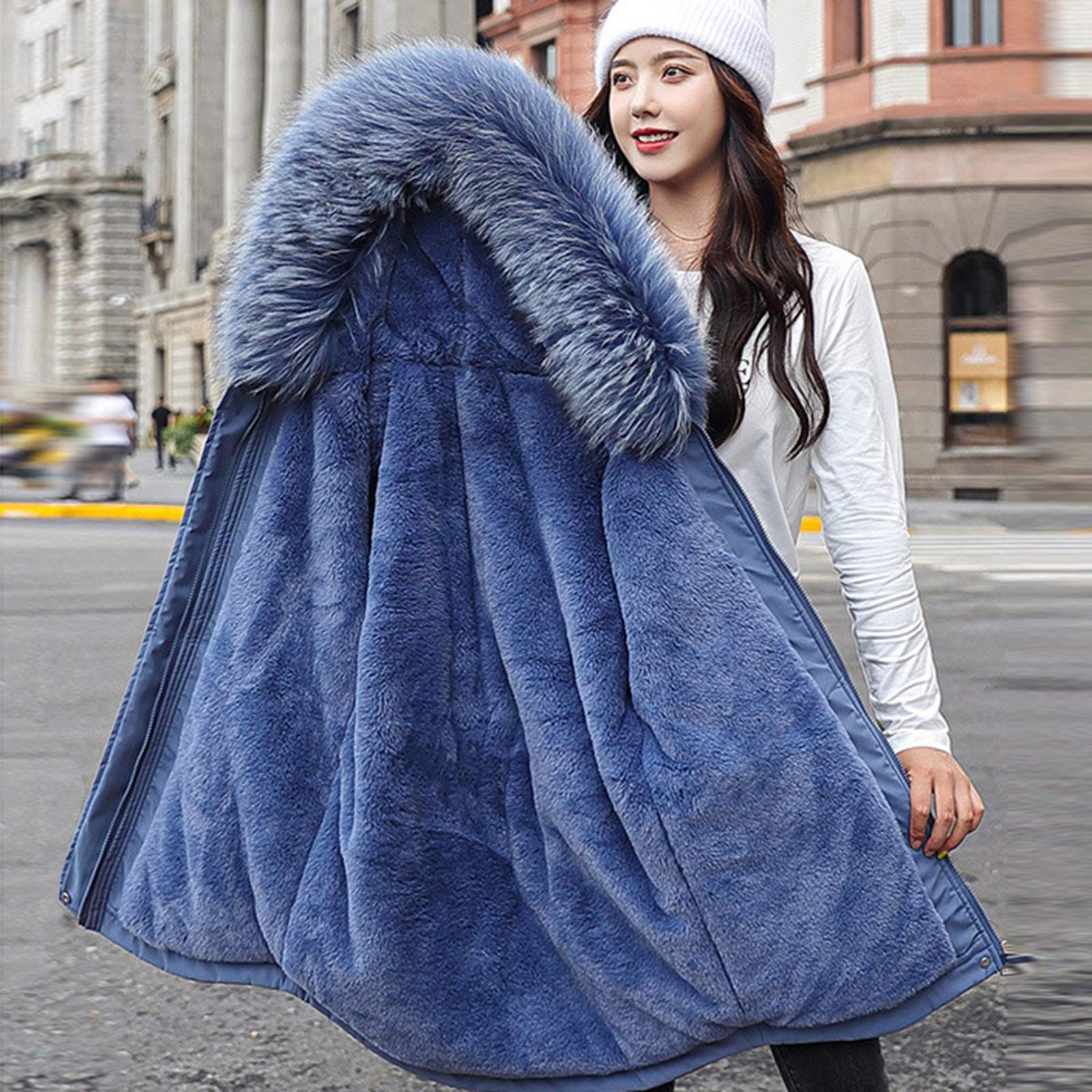 ANUFER Mujer Espesada Chaqueta Parka Cálida Invierno Capucha de Piel Sintética Abrigos