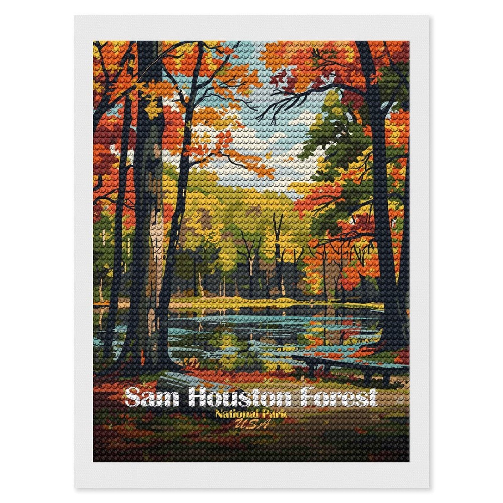Junmoney Sam Houston Forest National Park Full Drill Diamond Painting Kit 12"x16", for Teens, Calming Craft to Unwind, Home Wall Decor, Christmas Gift