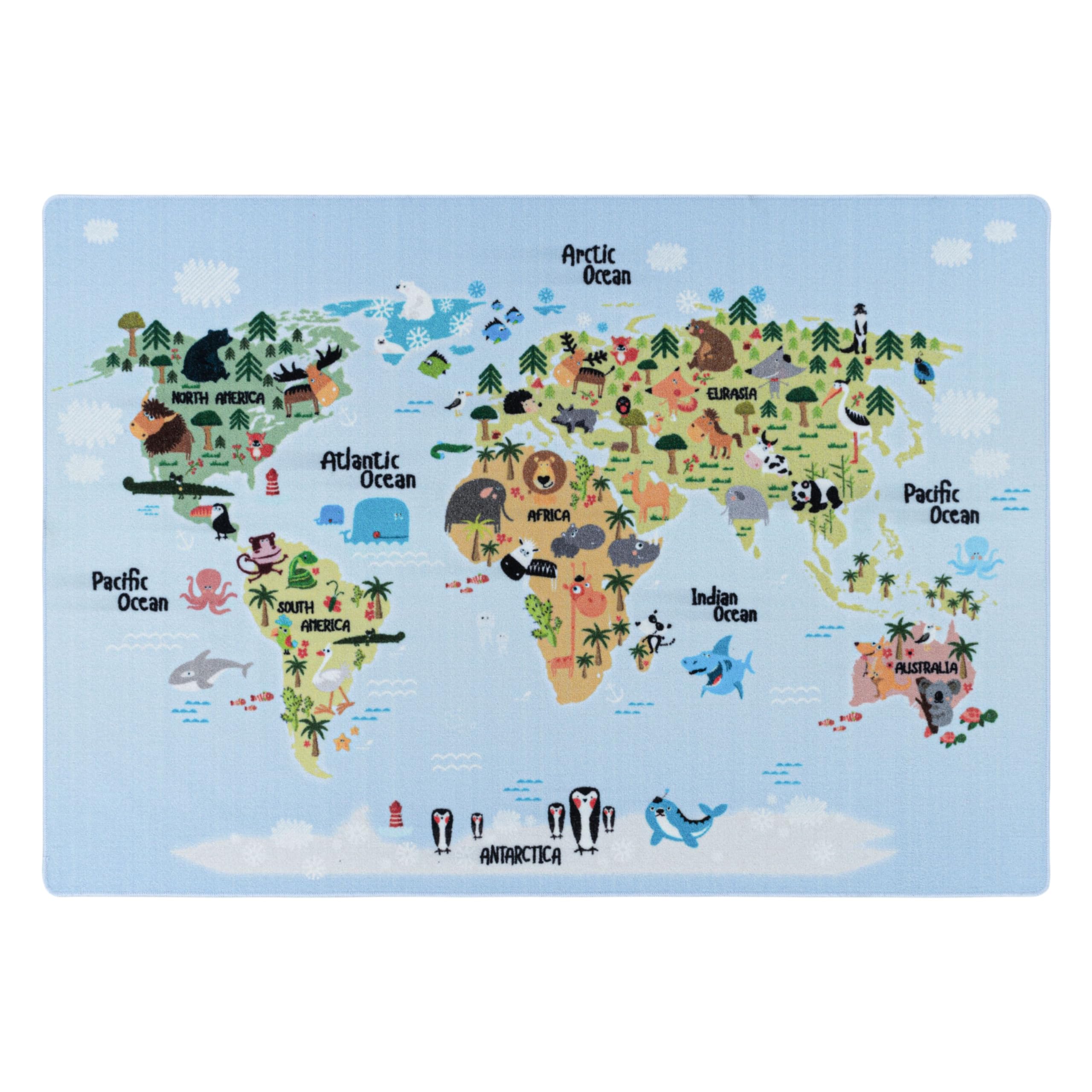 HomebyHome Tappeto per Bambini Tappeto Cameretta Bambino Disegno Animali Blu 80x120 cm - Tappeto Pelo Corto Tappeto Camera Ragazzo - Tappeto Camera dei Bambini Sala Giochi Tappeto Cameretta Bambina