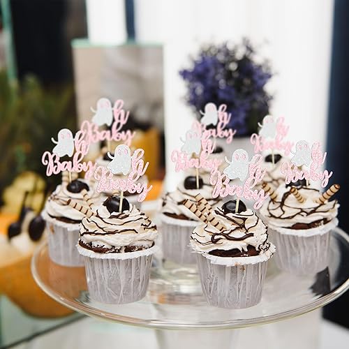 Miniatura 100 de Gyufise 24 adornos para cupcakes de Halloween con calabaza, fantasma, purpurina negra, decoraciones para cupcakes para niños, decoración de fiesta