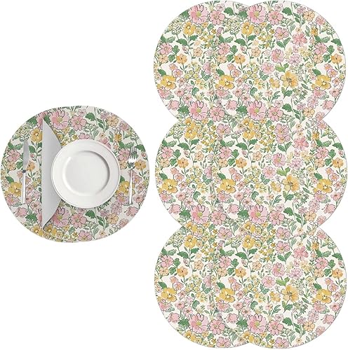 Miniatura 79 de Juego de 6 manteles individuales redondos resistentes al calor de mármol dorado de 15 pulgadas para decoración de mesa de comedor resistente al