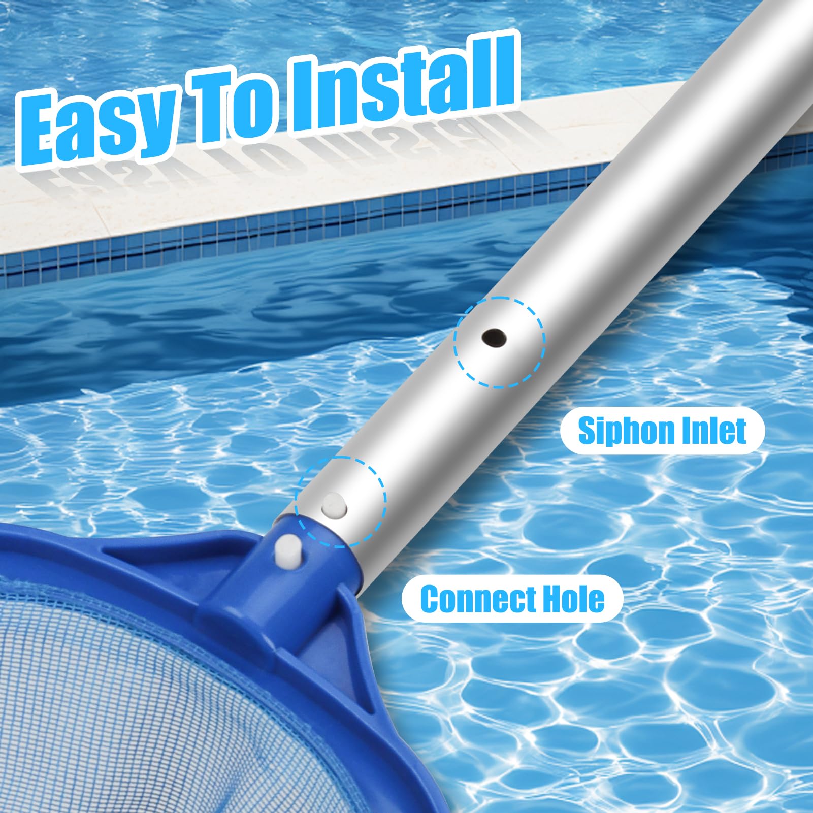 Bâton télescopique professionnel de 3,7 m en aluminium pour piscine – Attachez des filets d'écumoire, des râteaux, des brosses/2