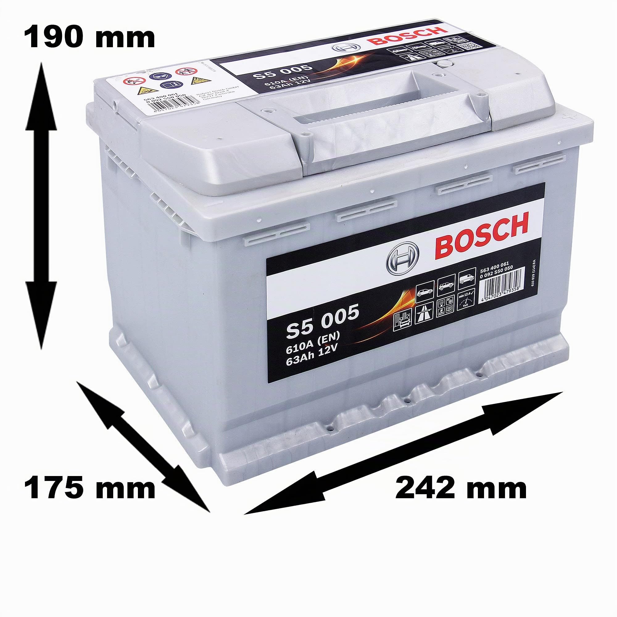 Bosch S5005 Batería de coche 63A/h 610A tecnología de plomo-ácido para vehículos sin sistema Start y Stop