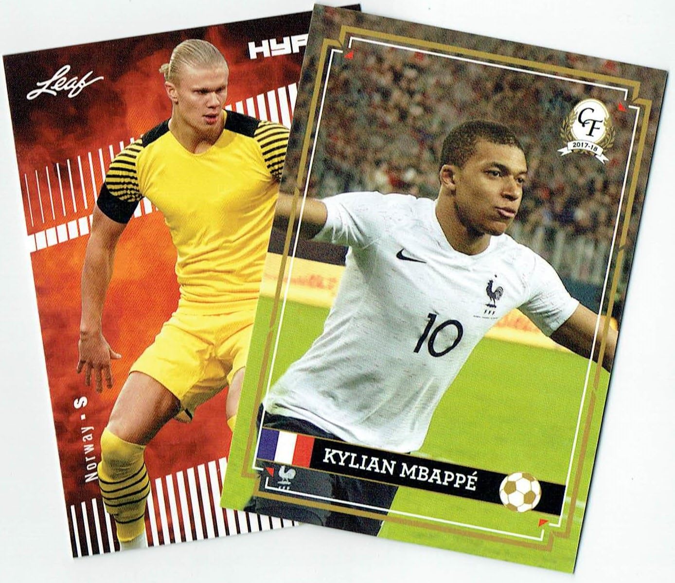 2) Mint Card Lot Kylian Mbappe & Erling Haaland 2017 Leaf HYPE ##1, 94 Rookies