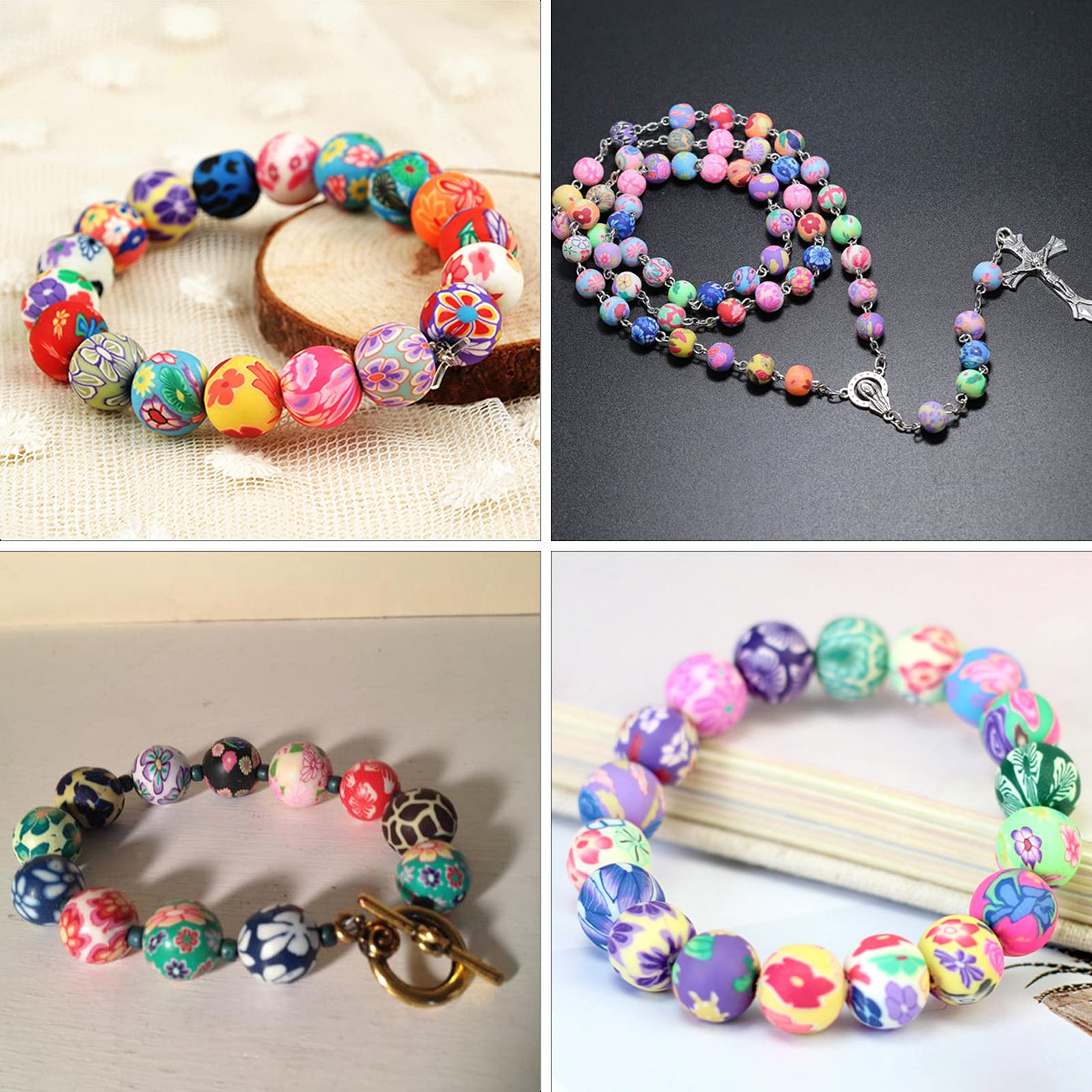 Pandahall 200pcs 0.3 Inch Assorted Colorful Polymer Clay Round Beads Bubblegum Ball Beads Charms Flower Printed for Jewelry Makings 8mm| 5/16 Inch - Image 3