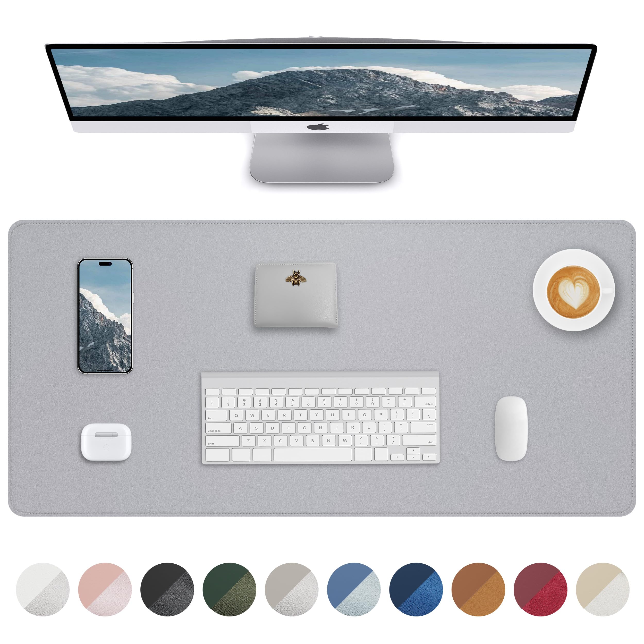 Leather Desk mat Protector,Mouse Mat,Non-Slip PU Leather Desk Blotter,Laptop Desk Pad,Waterproof Desk Cover mat for Office and Home (90 x 43,Light Grey) — image 1