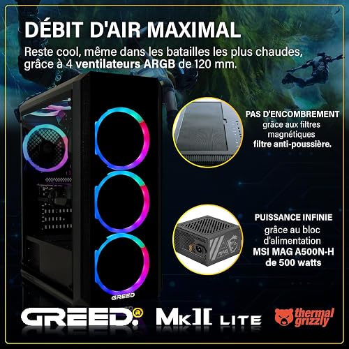 Greed®MK2 Lite - High End PC Gamer - AMD Ryzen 5 4600G + Radeon Vega 7 - Ordinateur RGB Ultra Rapide + PC Gaming 4K Raytracing avec 4,2 GHZ - 16 GB DDR4 RAM - 512GB SSD - WLAN + W11 Pro - 4