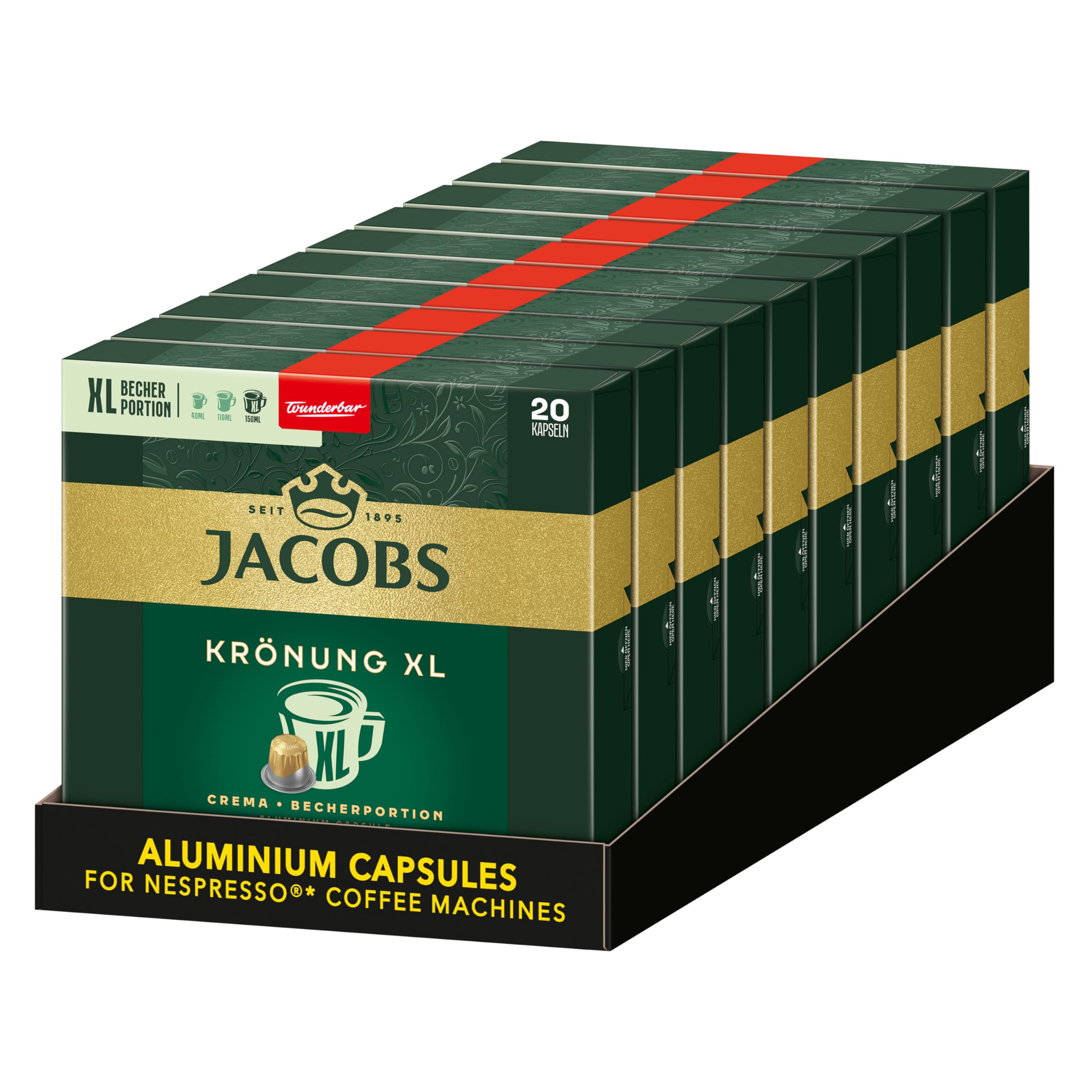 Jacobs Kaffeekapseln Krönung Crema XL, 200 Nespresso®* kompatible Kapseln, 10 x 20 Getränke