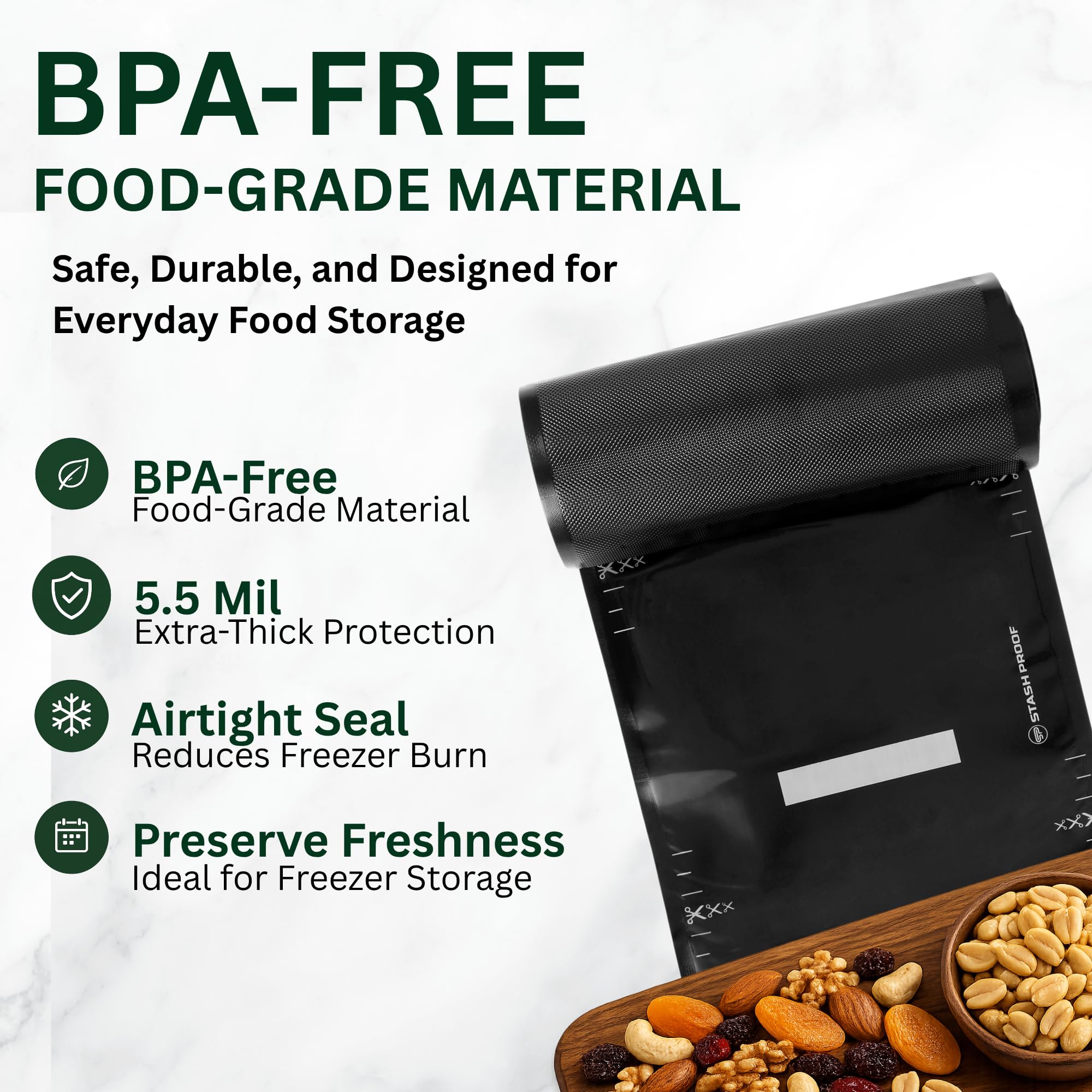 Paquete de 50 bolsas de sellado al vacío de 11 x 50 pulgadas (todas negras) – Sellador comercial precortado sin BPA de grado alimenticio de 5.5 mil para almacenamiento, Sou Vide,