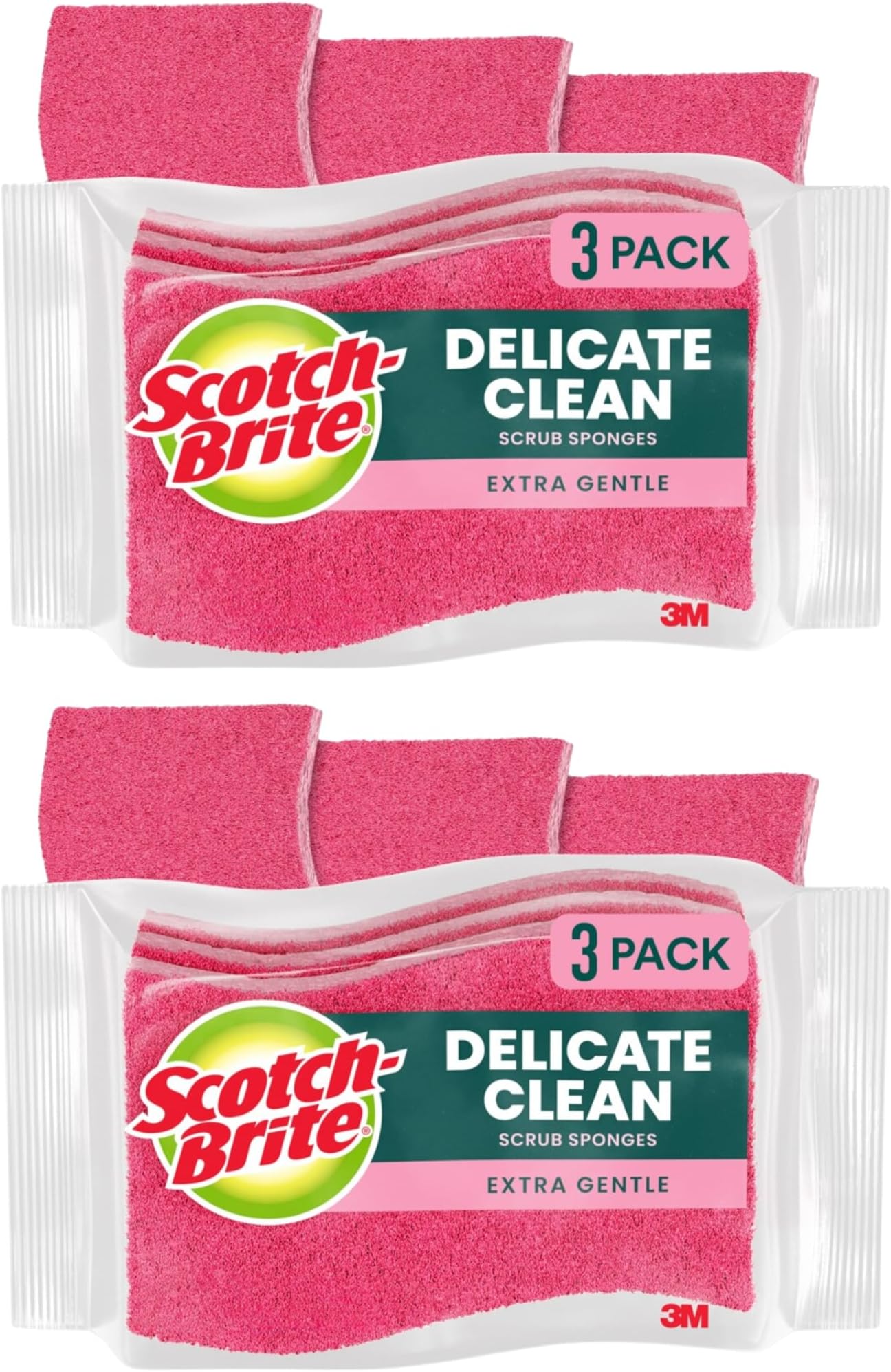 Scotch-Brite Delicate Care Scrub Sponges, 6 Count (2 Packs of 3) – Non-Scratch Cleaning for Glassware, Non-Stick Cookware