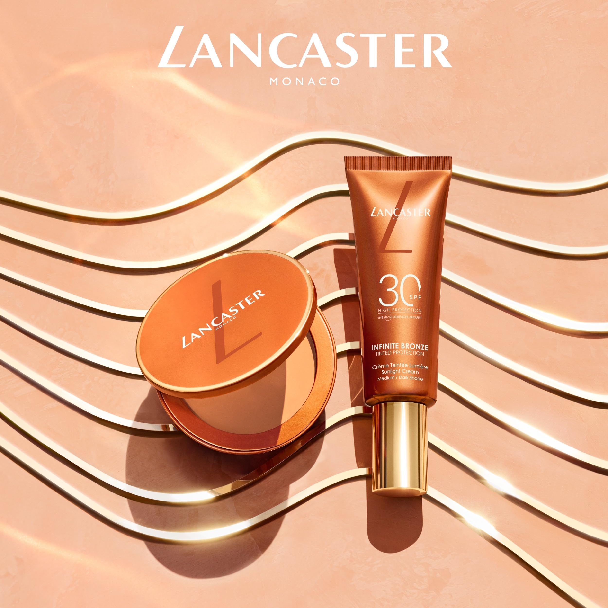 Lancaster Infinite Bronze - Fondotinta Compatto Solare SPF50, Protezione solare raggi UVB, UVA, Luce Visibile, Infrarossi, pelle abbronzata, protetta e idratata, adatto a tutti gli incarnati