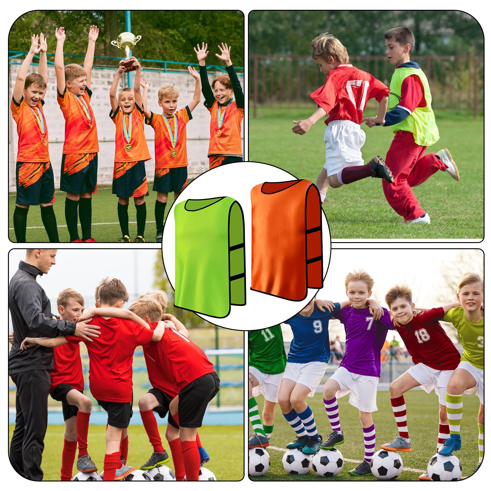Lot de 6 Chasubles D'entraînement Sport Enfants, Chasuble Enfant Football, Gilet D'Entraînement Professionnel de Football, Training Gilets pour Pratique Football, Basket, Rugby, Hockey