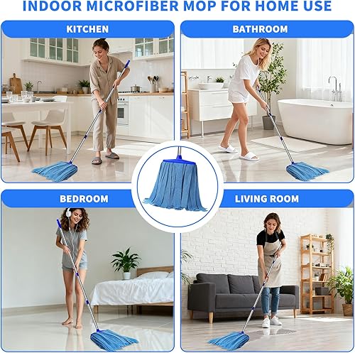 Miniatura 4 de Trapeador de tela de microfibra, trapeadores comerciales de tela de 52 pulgadas, mango de acero inoxidable con 1 cabezal de trapeador para piso, uso