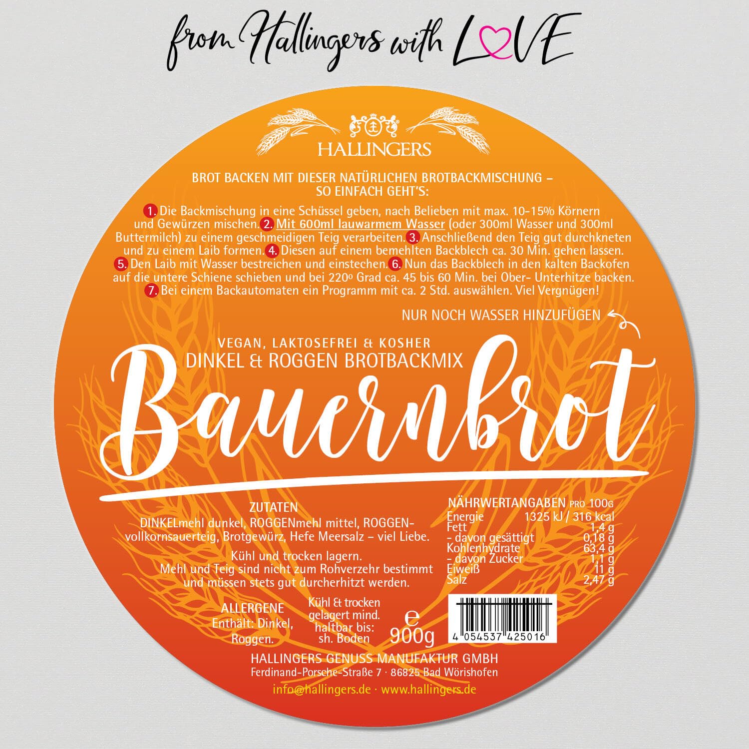 Hallingers Genuss Manufaktur Brotbackmischung Geschenk-Set - 2er-Pack natürliche Brotbackmischung Dinkel-Roggen mit Gärkorb im Set "Bauernbrot mit ...", Geschenkidee für Frauen Männer