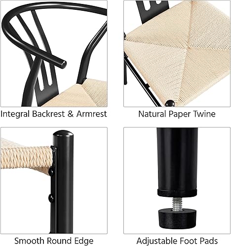 Miniatura 5 de Yaheetech Weave - Juego de 2 sillas de comedor modernas de mediados de siglo con asiento de cáñamo tejido y patas de metal para cocina, sala de
