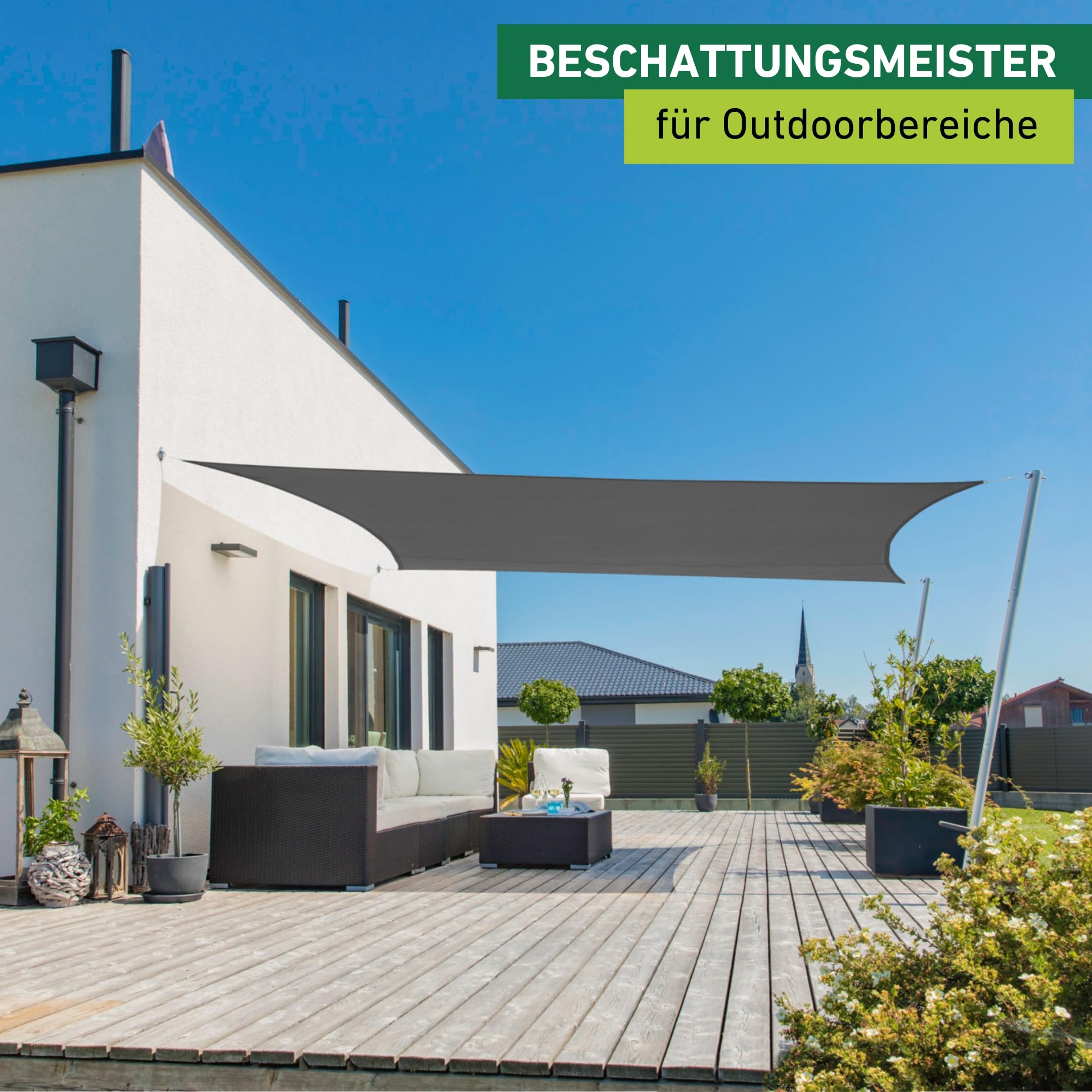 Windhager Sun Sail Cannes | Anthrazit | rechteckig | beschichtetes Polyester-Gewebe | 4 x 5 m, 180 g/m² | Sonnenschutz Terrasse | UV- und witterungsbeständig