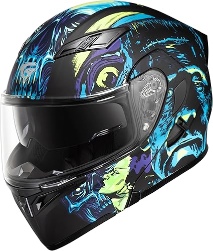 KYPARA Casco modular de doble visera abatible de cara completa para motocicleta con certificación DOT de impresionismo