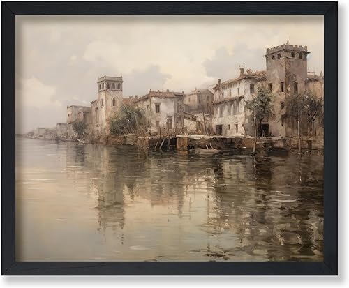 Poster Master Vintage Canal Poster - Retro Venice Print - Italy Art - Brick Houses Design - Landscape Illustration - Watercolor Artwork - Aesthetic