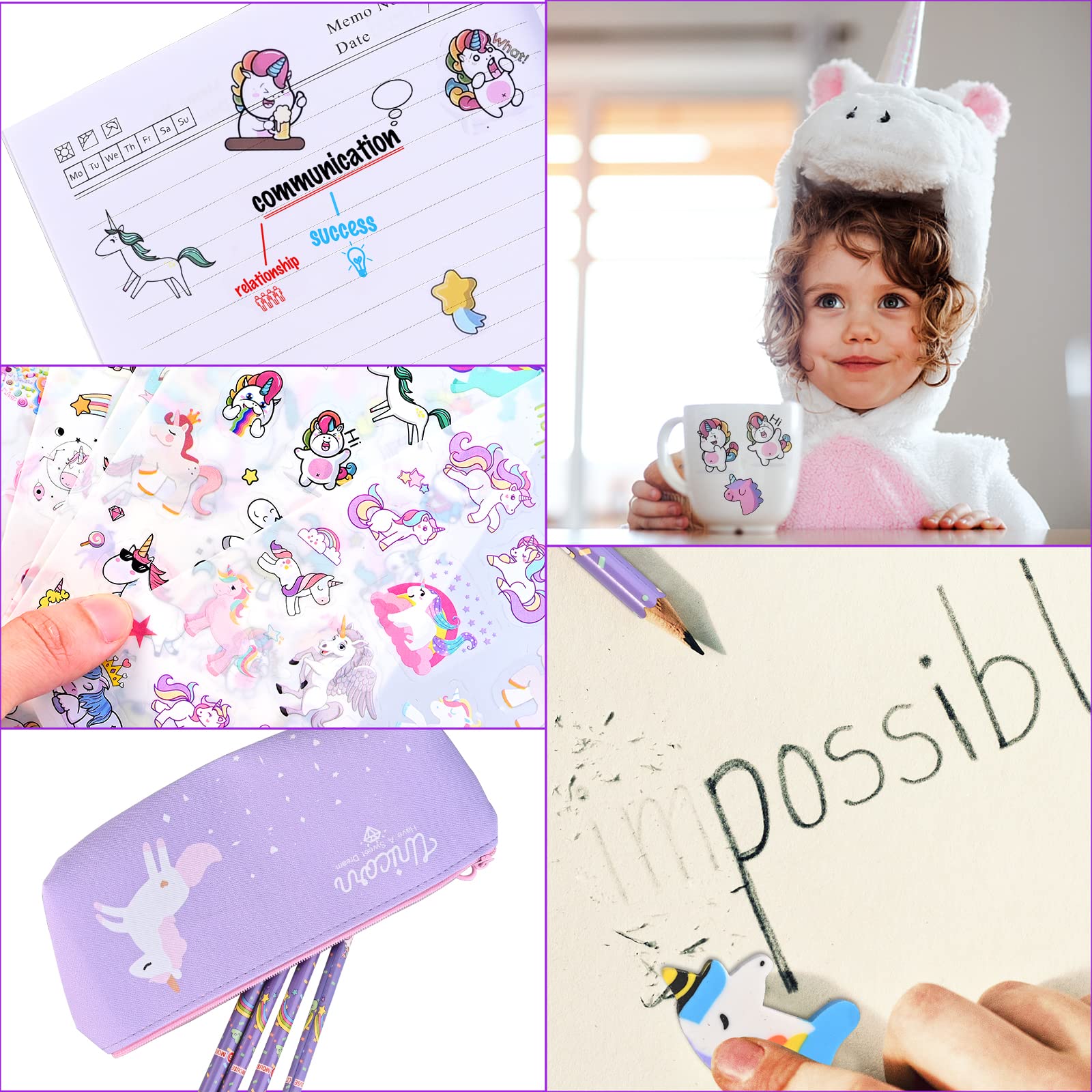 Set Di Cancelleria Maomaoyu Con Astuccio Unicorno, Regalo Unicorno Con Penna Per Bambina 5 11 Anni Diario Segreto Viola