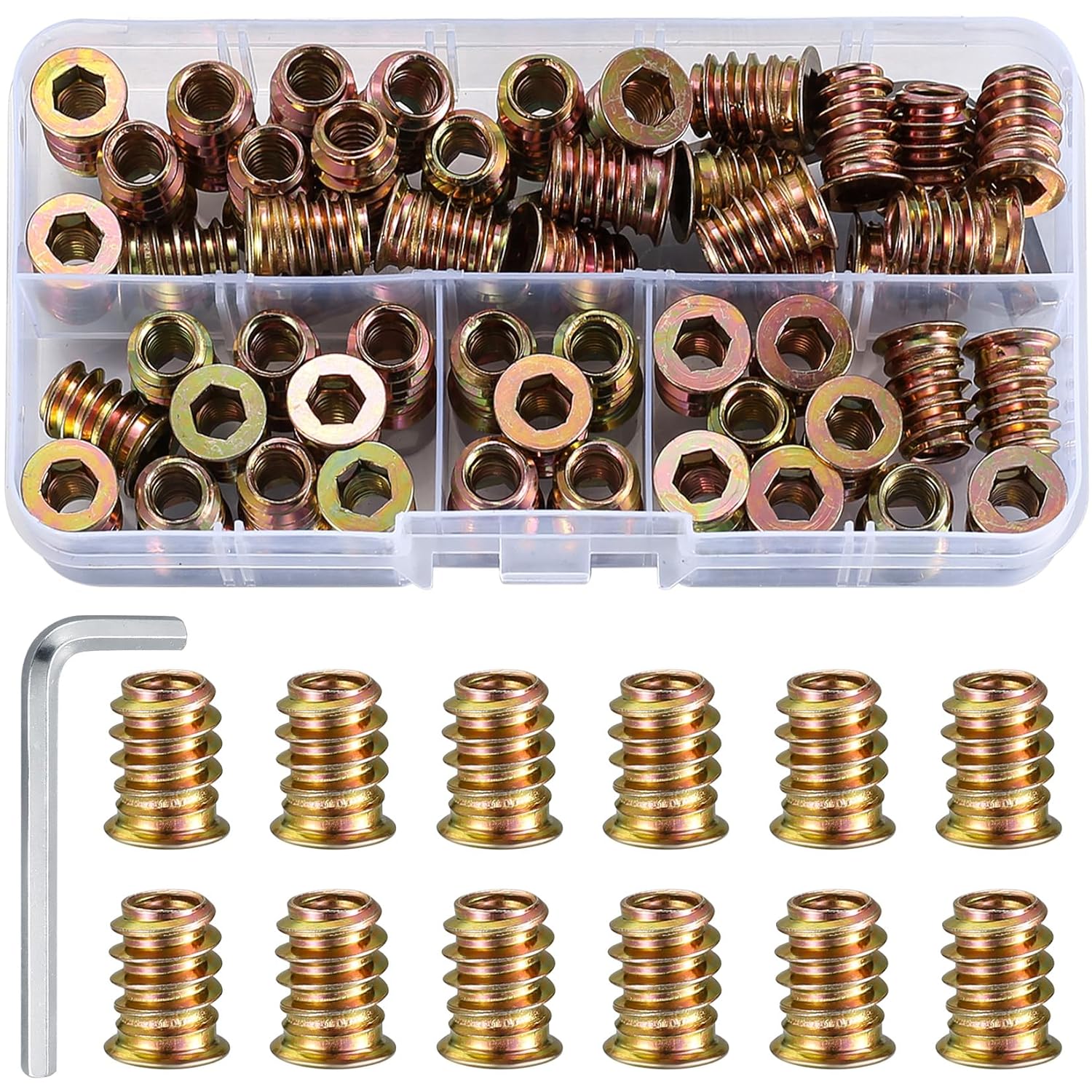 M6*15mm Threaded Inserts for Wood, 50pcs Threaded Inserts Nuts