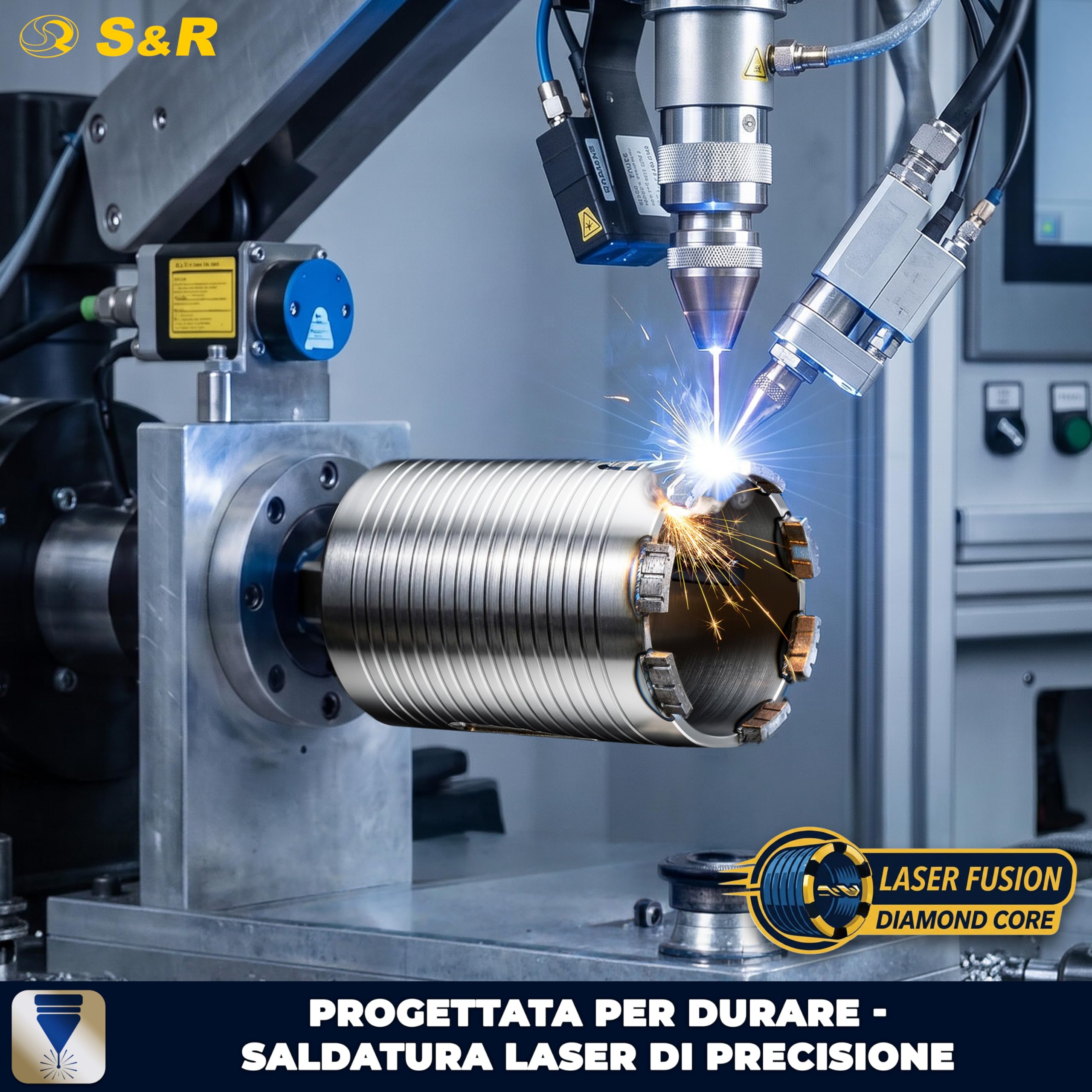 S&R Sega a Tazza Diamantata 122 x 200mm. Fresa Cemento 63 SDS-Plus | Punta Diamante cemento 122 x 200mm M22 - Corona Carotatrice Cemento - Sega a Tazza Diamantata Professionale