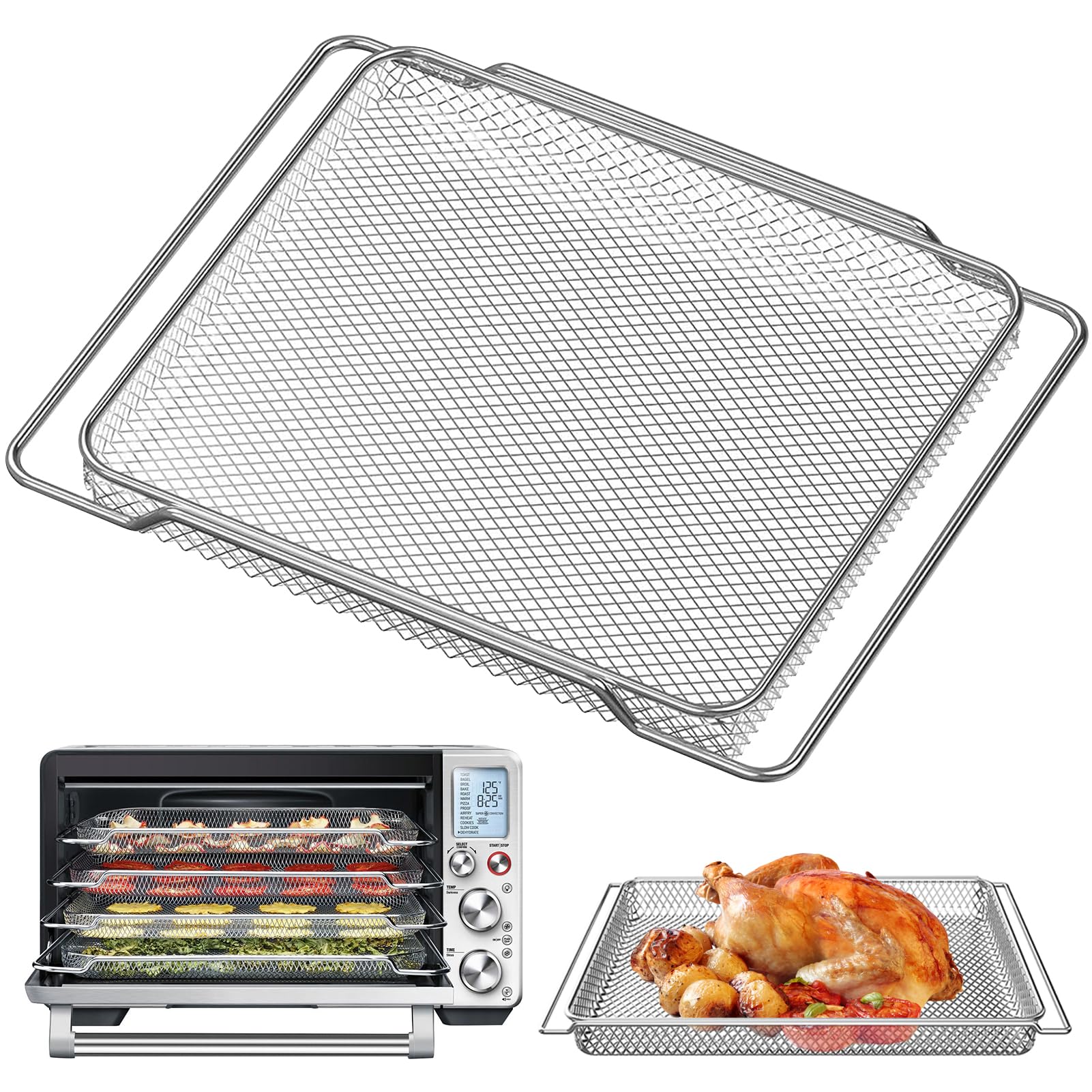 GWY Smart Oven Accessories for Breville BOV900BSS BOV950BSS Smart Oven Air Fryer Pro, 16.5"D x 11.8"W x 0.5"H Steel Dehydrate Mesh Baskets