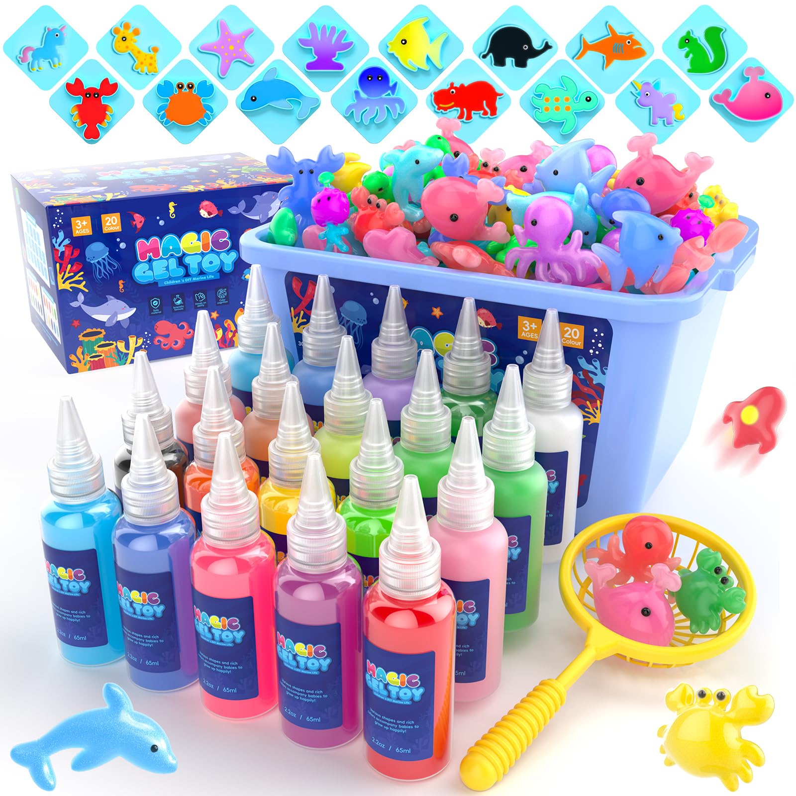 Flooyes Magic Gel Water Pets Elf Toy Kit, Aqua Water Gel Kit for Kids, Creative Squishy Maker Toy with 20 Magic and 16 Shape Molds Pets, Birthday Gifts Crafts DIY for Kids, Make Your Own Squishies