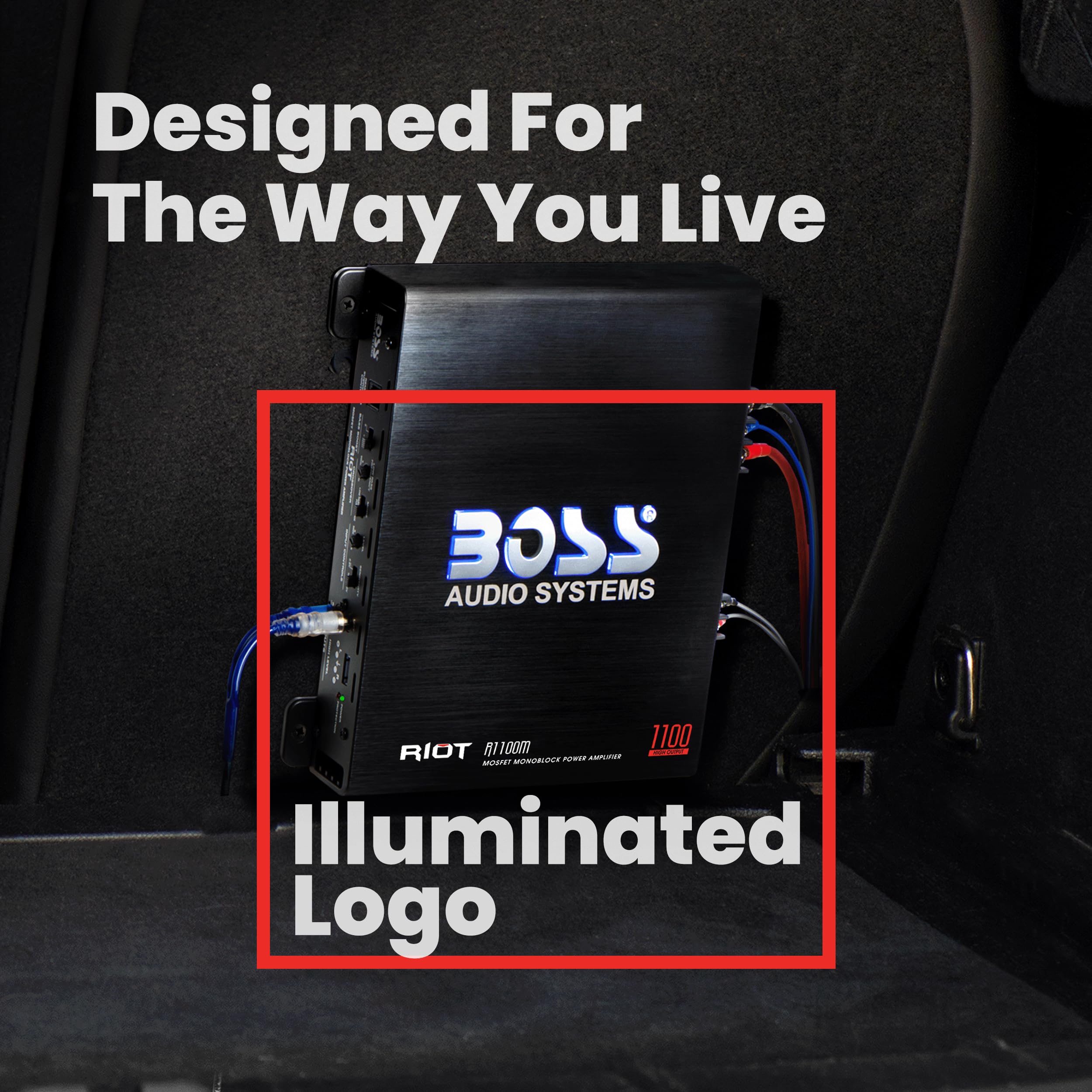 BOSS Audio Systems R1100MK - Amplificatore per auto e kit di cablaggio da 8 gauge, potenza massima 1100 Watt, stabile 2-4 Ohm, classe A/B, monoblocco, alimentatore Mosfet, controllo remoto del