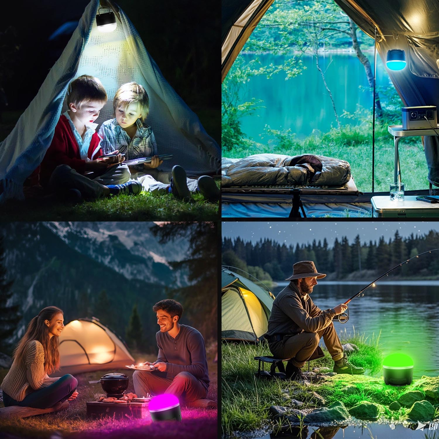 Lanterina LED Ricaricabile 1000LM per Campeggio, Luce RGB Impermeabile IP65, Base Magnetica, Batteria 4000mAh per Emergenza, Appendibile per Escursionismo, Tenda, Casa ed Esterno