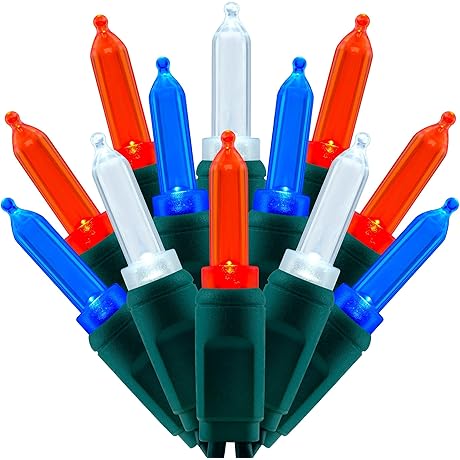 100 Red, White, and Blue LED Christmas Lights - Patriotic Decor for Your Home