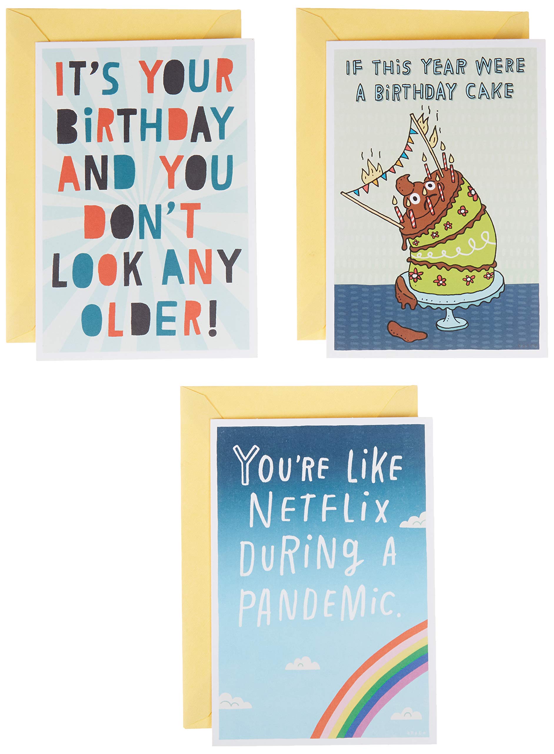 Hallmark Shoebox Funny Covid Birthday Cards Assortment, Year Like No Other (3 Cards with Envelopes) (499RZG1007)