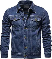 Jaqueta jeans masculina, estilo caminhoneiro clássico, ajuste regular, com botões e bolsos laterais