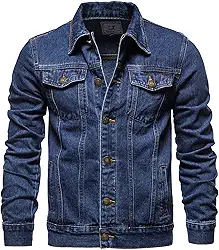 Jaqueta jeans masculina, estilo caminhoneiro clássico, ajuste regular, com botões e bolsos laterais