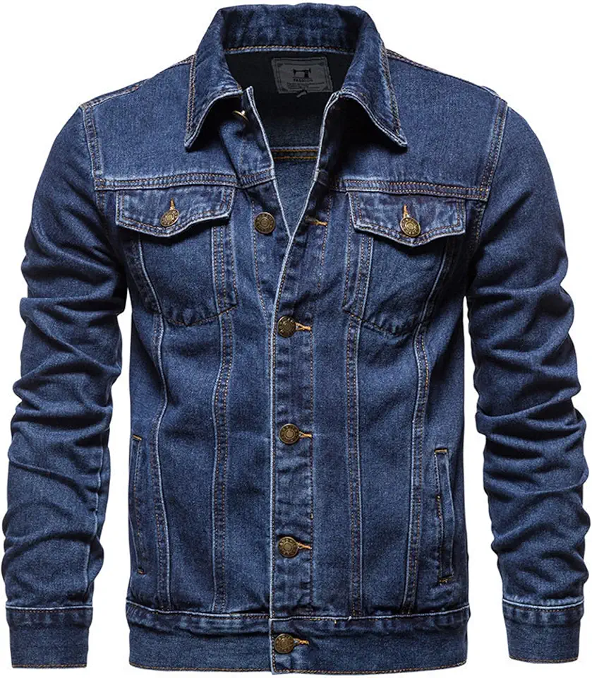 Jaqueta jeans masculina, estilo caminhoneiro clássico, ajuste regular, com botões e bolsos laterais