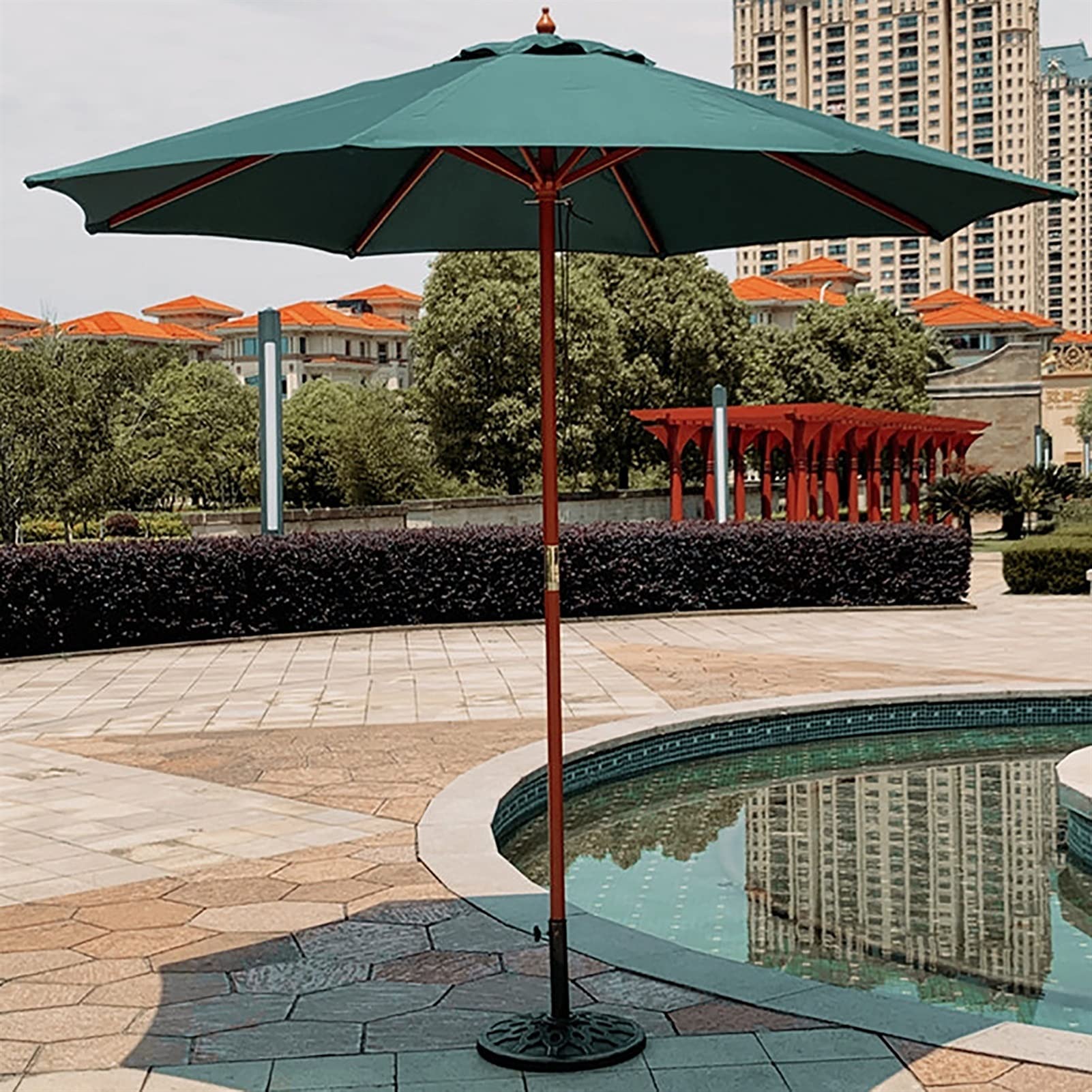 Duży parasol ogrodowy na zewnątrz plaża parasol ogrodowy 9 stóp/2,7 m, ochrona przed promieniowaniem UV z drewnianym słupkiem i 8 żeberkami, parasol przeciwsłoneczny