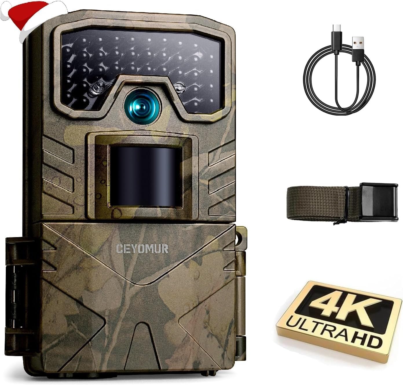 CEYOMUR Fototrappola 4K 30fps, Fotocamera caccia con IR Visione Notturna, Timer e Design Impermeabile IP66 per la Caccia e l'osservazione la Fauna