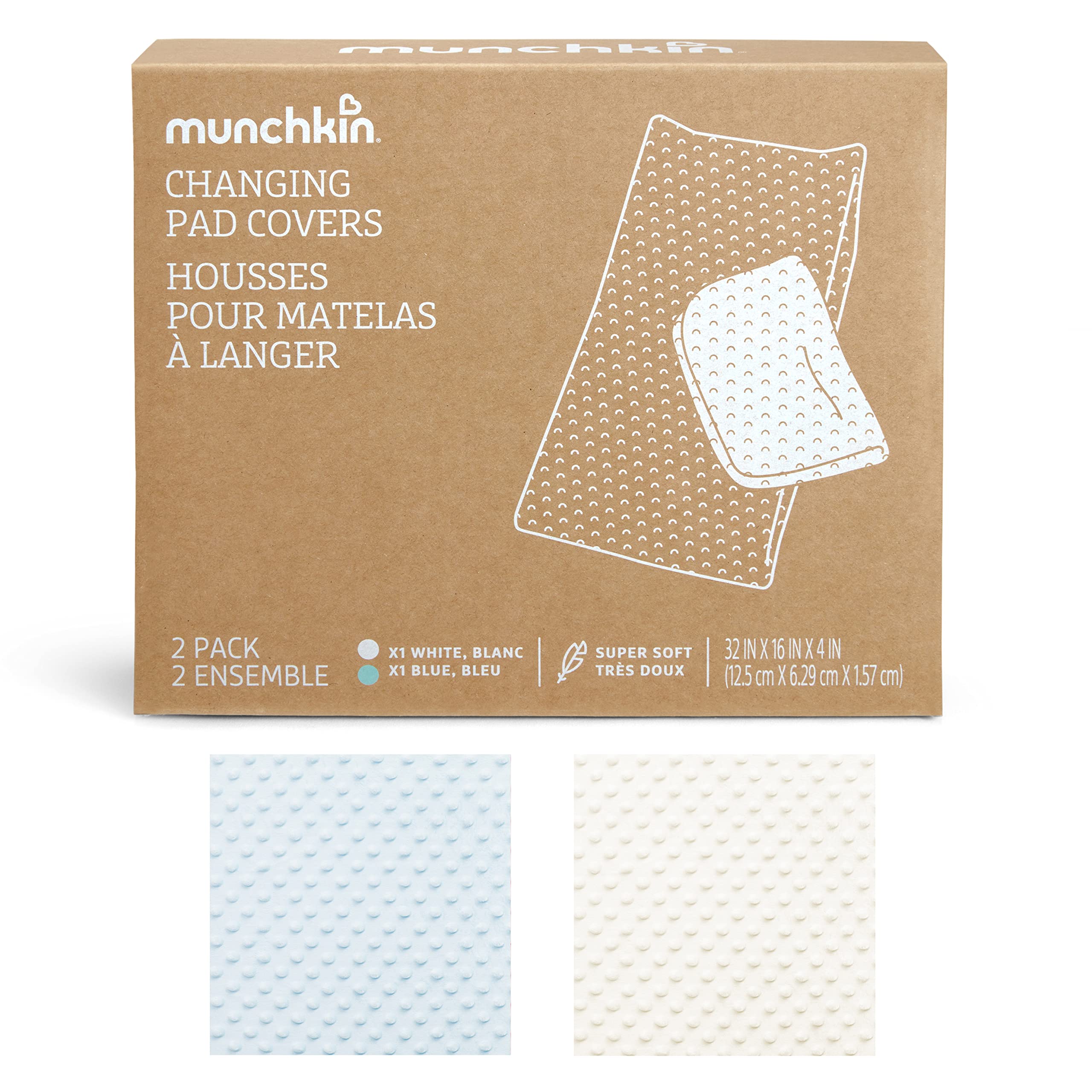 Munchkin Wickelunterlagen für Wickelauflagen, 2 Stück, blau/weiß, passend für Standard-konturierte Wickelunterlagen