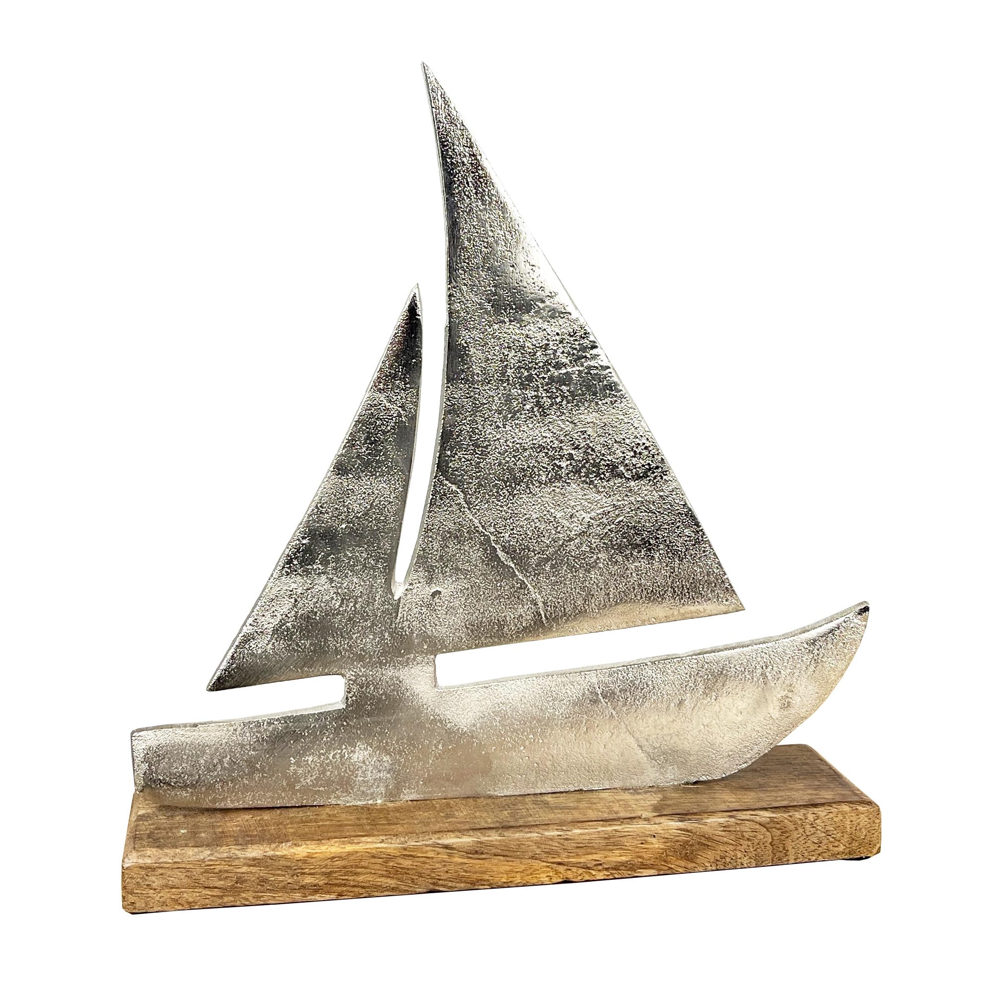 Alfie Francis Silver 25Cm X 26Cm Tall Rustic Aluminium Sailing Boat Ornament Ship Mounted On Wood Sculpture Nautical Home Decor Bathroom Coastal