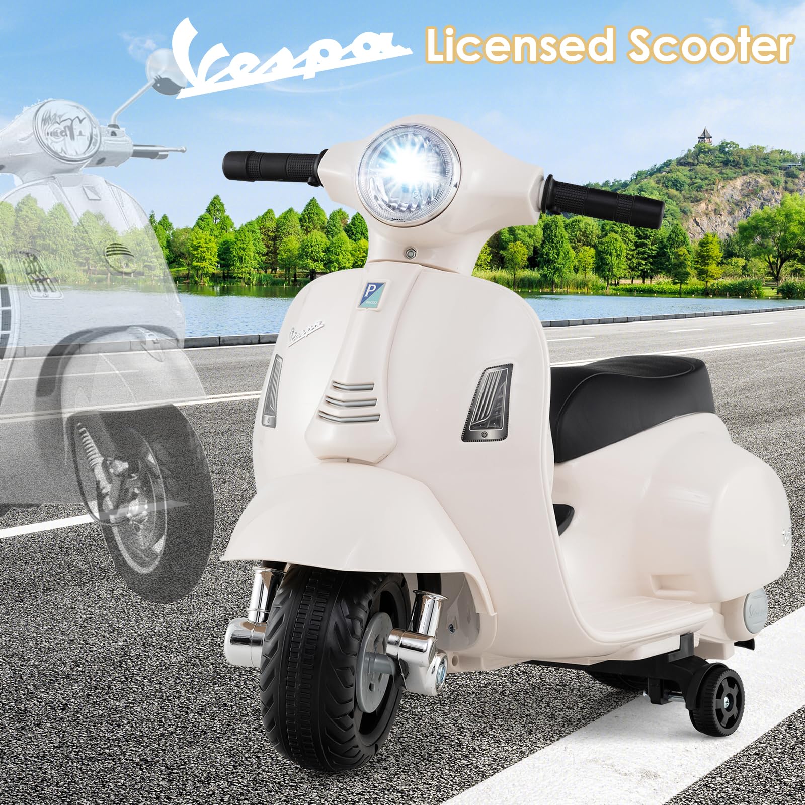Licensed Vespa Scooter Kids Motorcycle by OLAKIDS, 6V Ride on