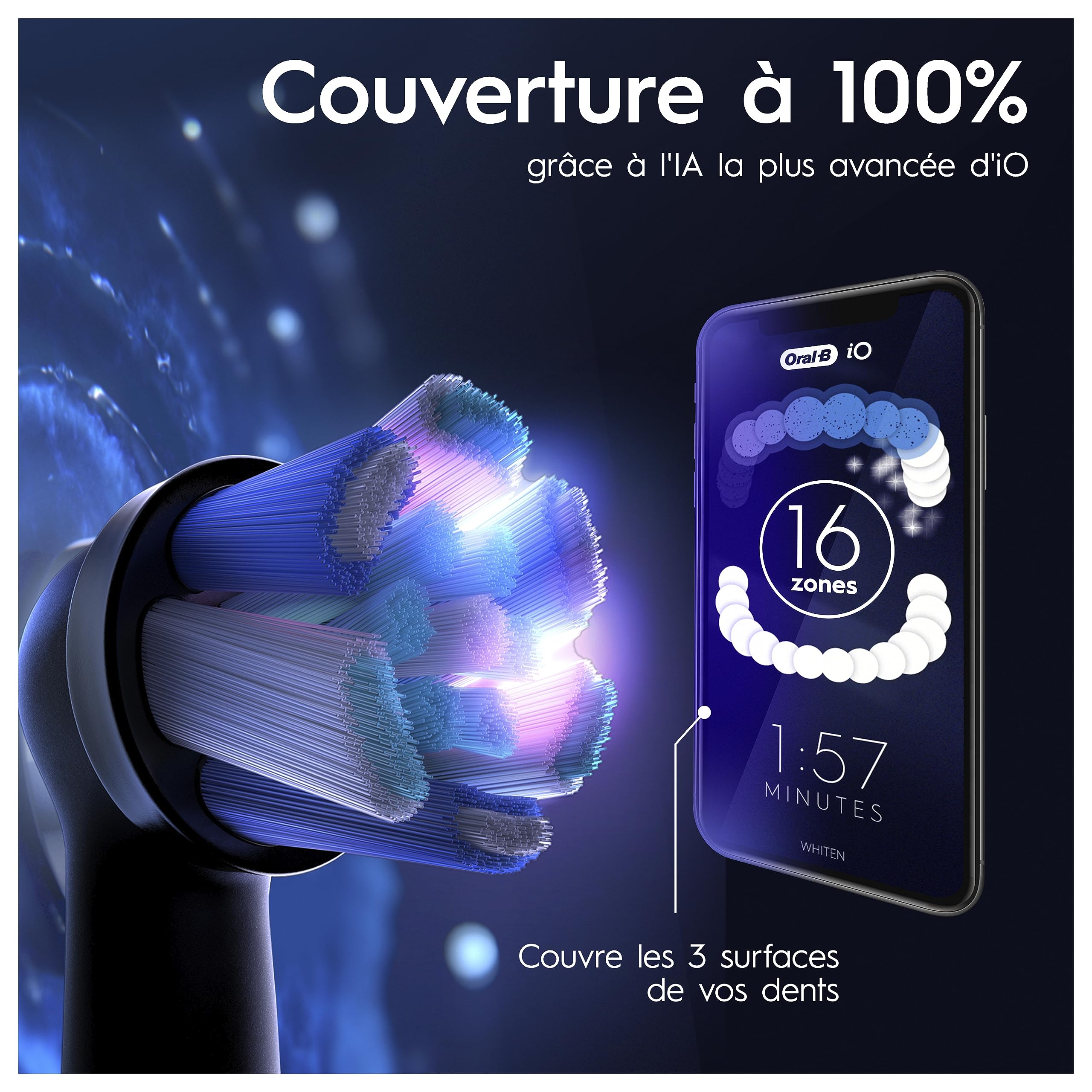 Oral-B Brosse à Dents Electrique iO 10, 3 Brossettes de Rechange, Noire– 7 Modes de Brossage dont Blancheur et Soin des Gencives, Capteur de Pression, Batterie Rechargeable, Guidage IA, Etui