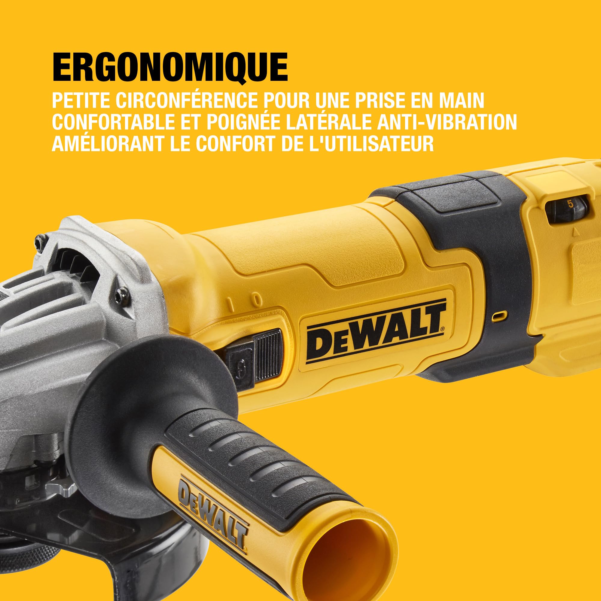 DEWALT - Meuleuse d'angle filaire 125mm à vitesse variable, 1500W avec interrupteur anti-redémarrage - Kit de surfaçage, DWE4257KT-QS
