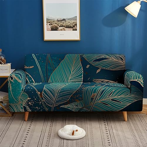 Miniatura 5 de Hosima - Funda estampada con diseño tropical de hojas verdes para sofá o sillón de 1 puesto, funda protectora elástica y lavable con estampado para
