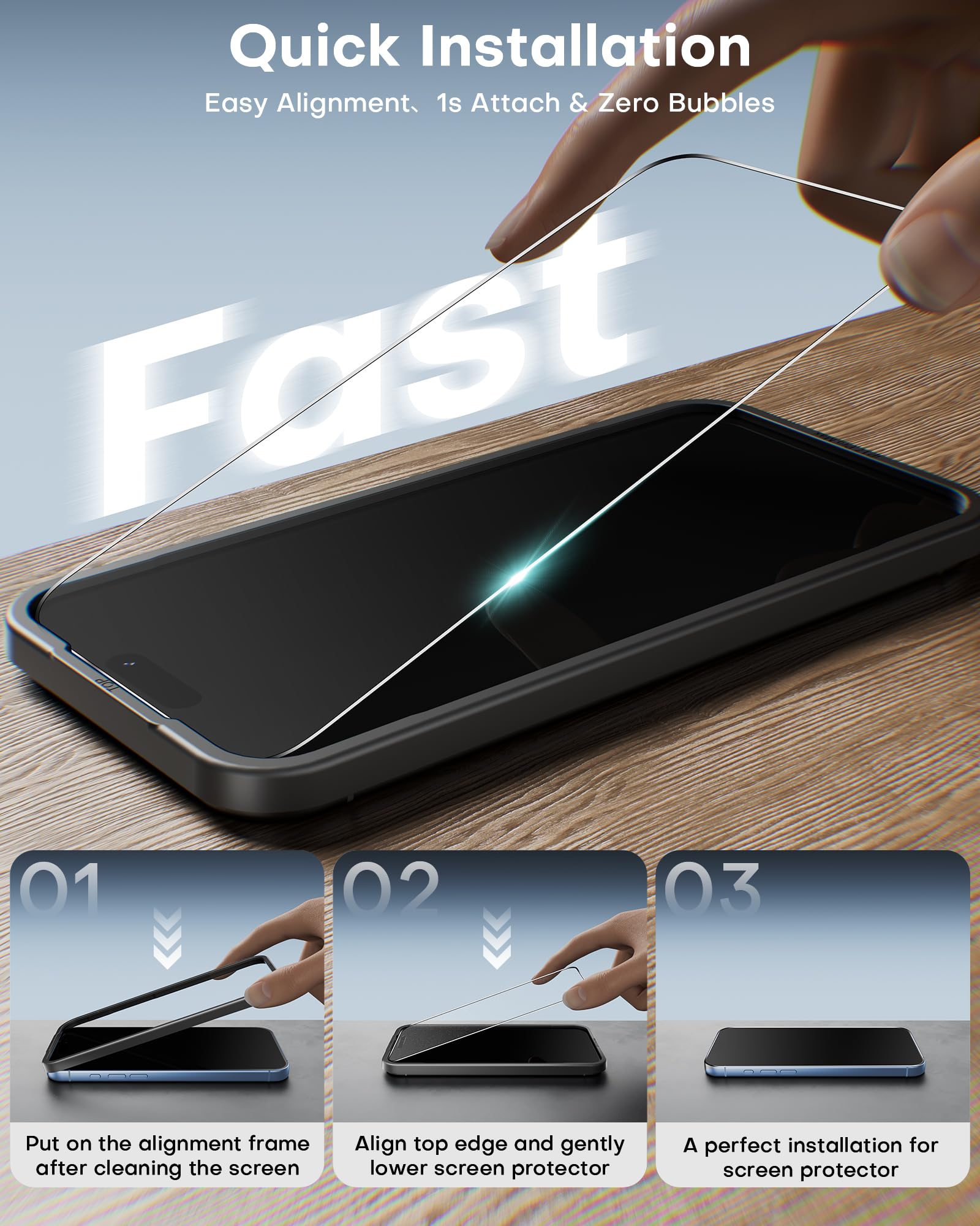 OMOTON für iPhone 17 Panzer Schutz Glas mit Rahmen-Installationshilfe, kompatibel mit iPhone 17 Kamera Schutzfolie, Anti- Kratzer, Bläschenfrei, 9H Härte Folie, 3+3 Stück - 3